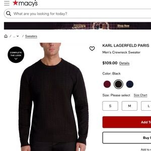 Karl Lagerfeld Men's Textured Black Crewneck Sweater